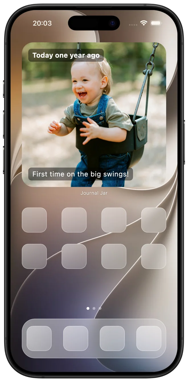 Journal Jar Home Screen widget showing a memory from one year ago
